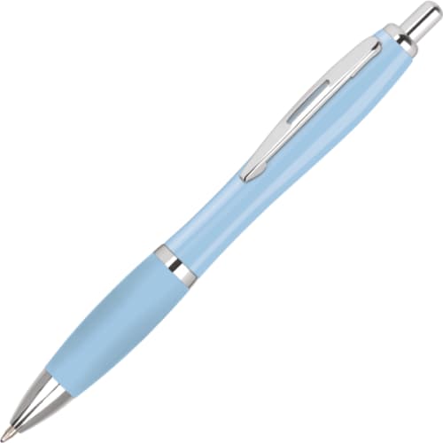 Light Blue Low Cost UK Printed Contour Pastel Ballpens