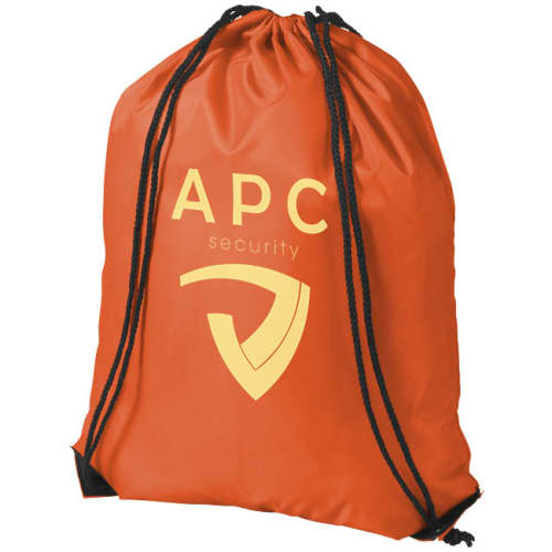 Branded drawstring rucksack in orange, printed with your logo from Total Merchandise