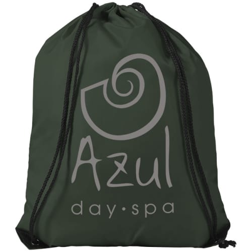 Printed forest green drawstring rucksack featuring your logo on the front from Total Merchandise
