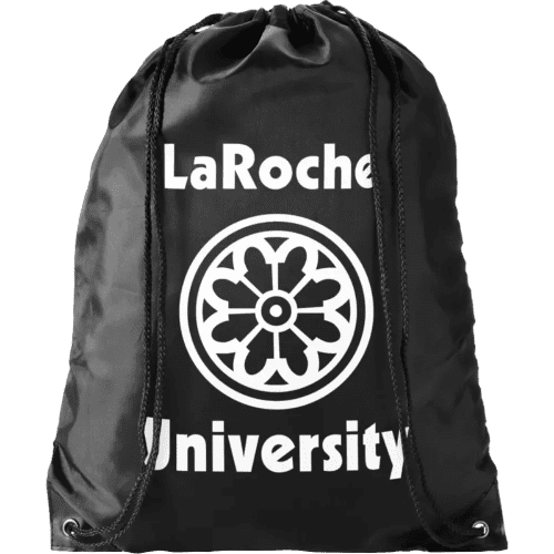 Promotional black drawstring rucksack printed with your logo from Total Merchandise