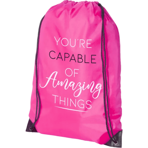 Printed drawstring rucksack in magenta, featuring your logo from Total Merchandise