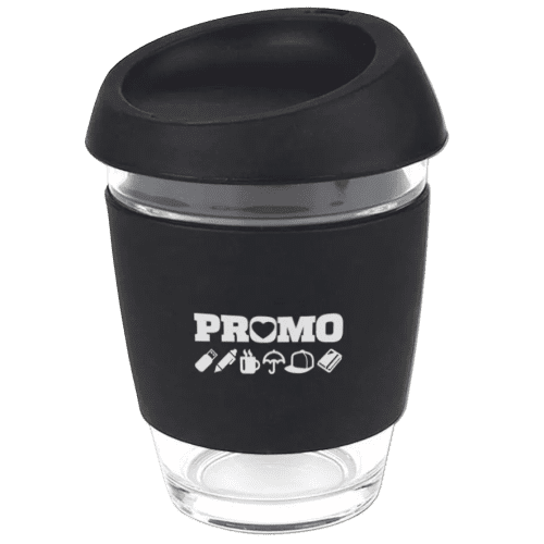 Branded Reusable Glass Coffee Cups Printed with Your Logo