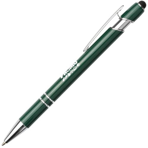 Promotional Satin Stylus Ballpens in Green Printed with a Logo by Total Merchandise