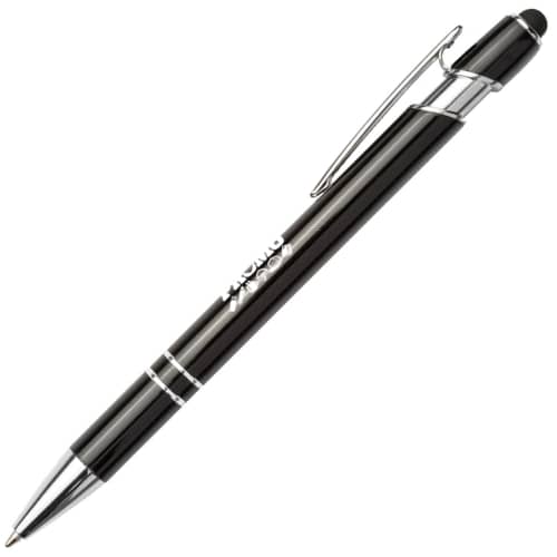 Branded Satin Stylus Ballpens in Black Printed with a Logo by Total Merchandise