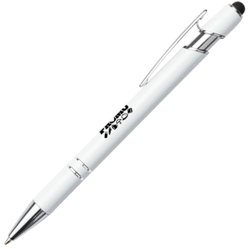 Promotional Satin Stylus Ballpens in White Printed with a Logo by Total Merchandise