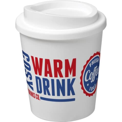 Branded  Americano Espresso Reusable Coffee Cups in White Printed in the UK by Total Merchandise