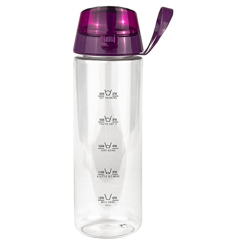 Promotional Stay Hydrated Water Bottles in clear/purple printed with a logo by Total Merchandise