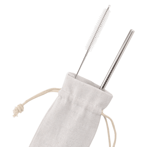 Branded Reusable Drinking Straws with Cleaning Utensil and Linen Bag from Total Merchandise
