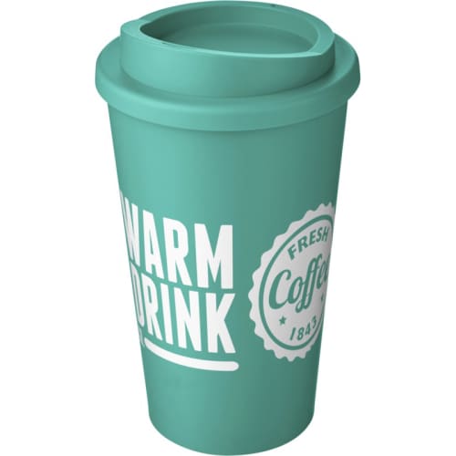 Americano Take Out Coffee Mugs in aqua with a printed logo from Total Merchandise