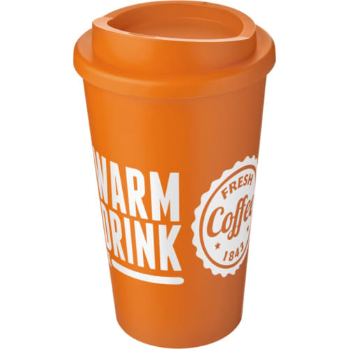 Logo branded Take Out Coffee Mugs in orange available from Total Merchandise