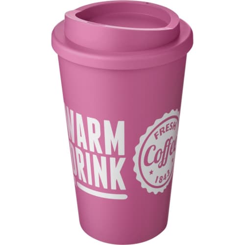 Logo printed Americano Take Out Mugs in magenta available from Total Merchandise