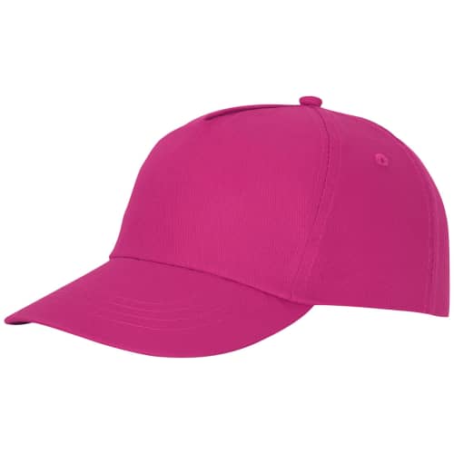 Logo branded 5 Panel Cotton Cap available in magenta from Total Merchandise