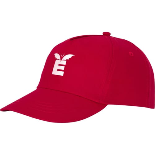 Company logo printed 5 Panel Cotton Cap available in red from Total Merchandise