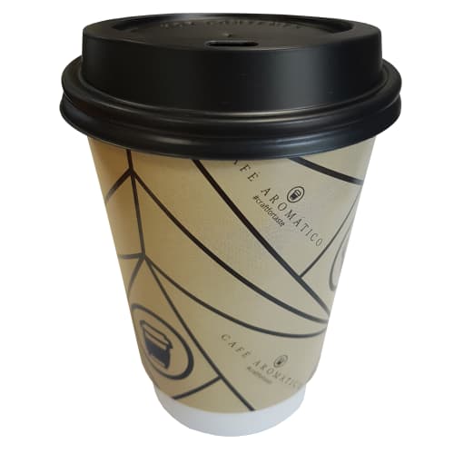 Custom printed 12oz Double Wall Paper Coffee Cups with black lids