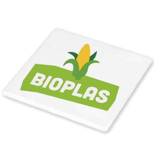 White Promotional Bioplastic Coasters Made in the UK