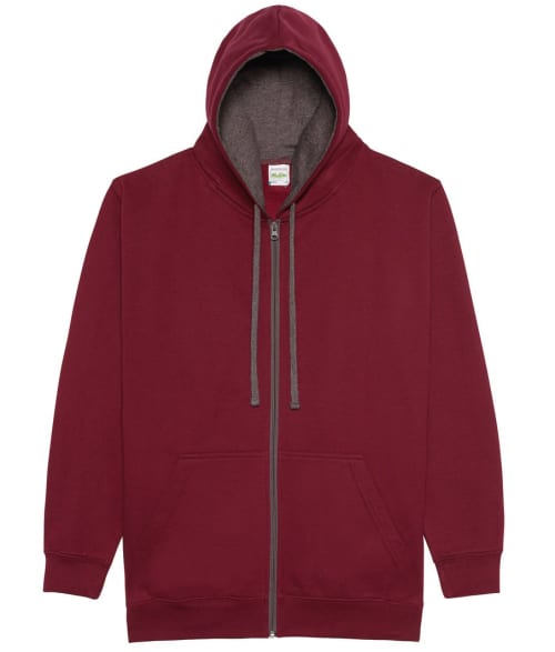 Custom Printed AWD Varsity Zipped Hoodies in Burgundy/Charcoal from Total Merchandise