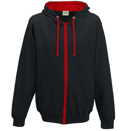 Corporate Printed AWD Varsity Zipped Hoodies in Jet Black/Fire Red from Total Merchandise