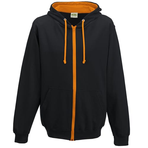 Branded AWD Varsity Zipped Hoodies in Jet Black/Orange Crush from Total Merchandise