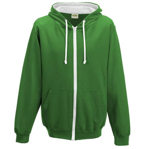 Promotional AWD Varsity Zipped Hoodies in Kelly Green/Arctic White from Total Merchandise