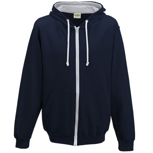 Custom Branded AWD Varsity Zipped Hoodies in New French Navy/Heather Grey from Total Merchandise