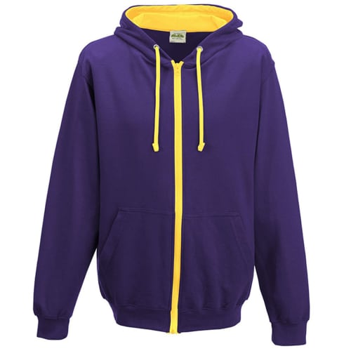 Branded AWD Varsity Zipped Hoodies in Purple/Sun Yellow from Total Merchandise