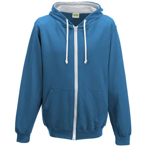 Promotional AWD Varsity Zipped Hoodies in Sapphire Blue/Heather Grey from Total Merchandise