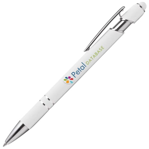 White Prince Soft Touch Metal Stylus Pens with company logo