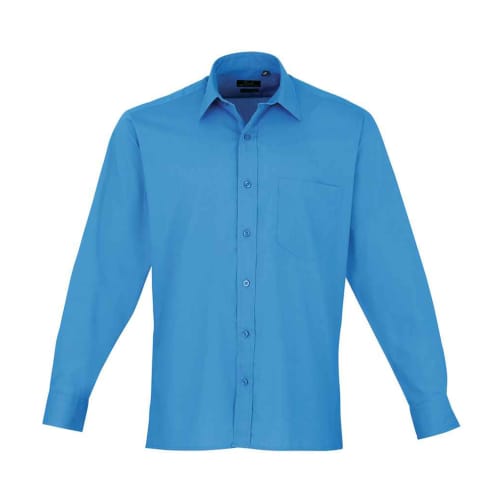 Men's Long Sleeve Poplin Shirts in Sapphire Blue