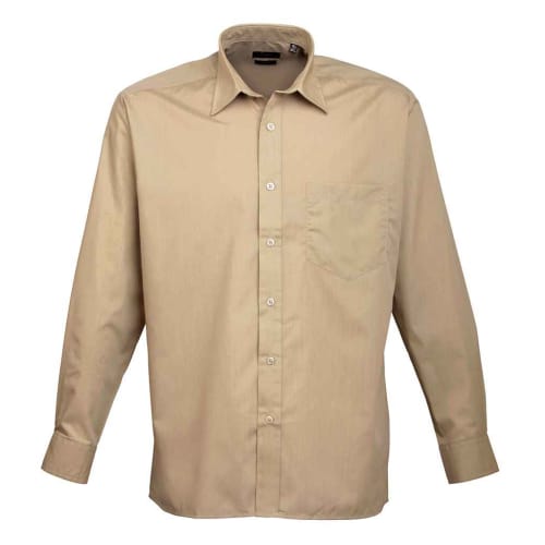 Men's Long Sleeve Poplin Shirts in Khaki