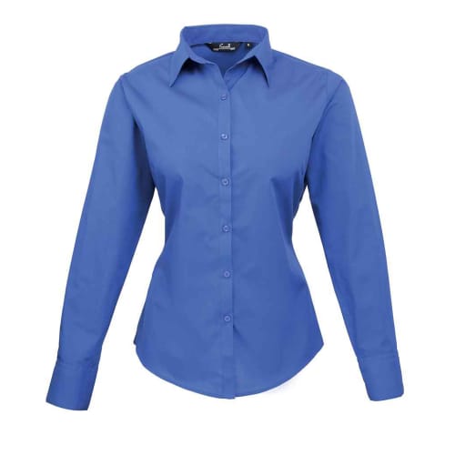 Ladies Long Sleeve Poplin Shirts in Royal Blue