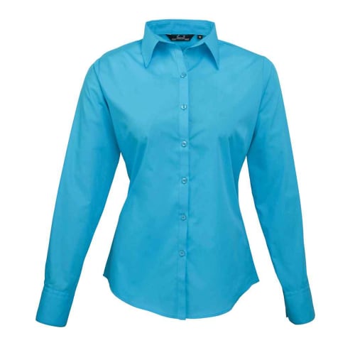 Ladies Long Sleeve Poplin Shirts in Turquoise