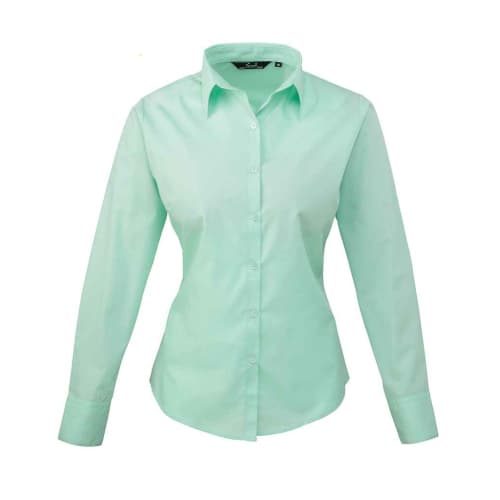 Ladies Long Sleeve Poplin Shirts in Aqua