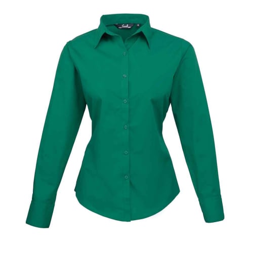 Ladies Long Sleeve Poplin Shirts in Emerald Green