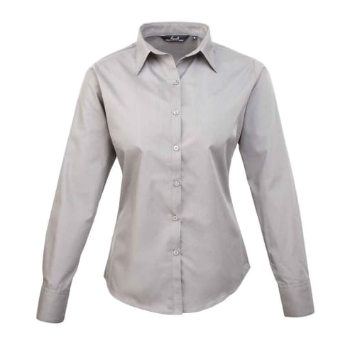 Ladies Long Sleeve Poplin Shirts in Silver