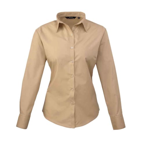 Ladies Long Sleeve Poplin Shirts in Khaki