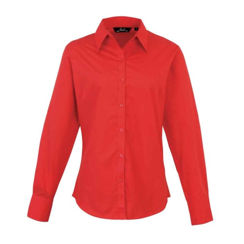 Ladies Long Sleeve Poplin Shirts in Red