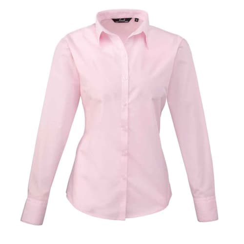 Ladies Long Sleeve Poplin Shirts in Pink