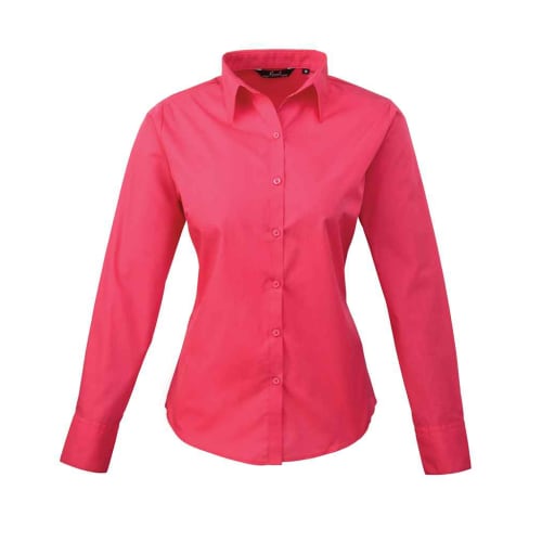 Ladies Long Sleeve Poplin Shirts in Hot Pink