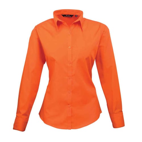 Ladies Long Sleeve Poplin Shirts in Orange