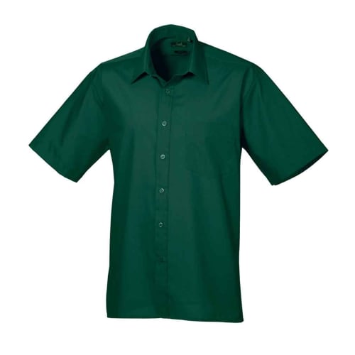 Men's Short Sleeved Poplin Shirts in Bottle Green