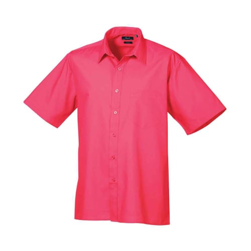 Men's Short Sleeved Poplin Shirts in Hot Pink