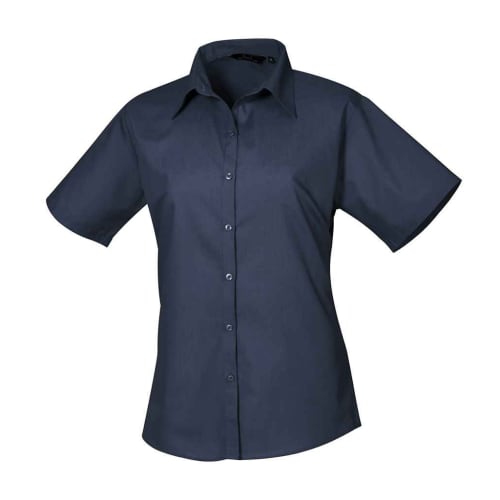 Ladies Short Sleeve Poplin Blouse in Navy