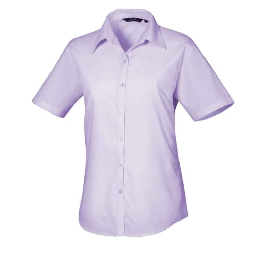 Ladies Short Sleeve Poplin Blouse in Lilac