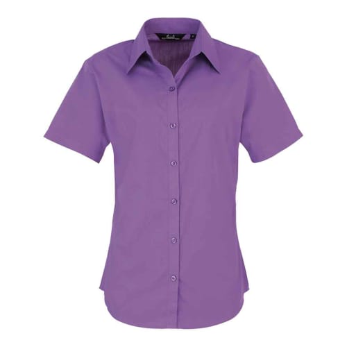 Ladies Short Sleeve Poplin Blouse in Rich Violet