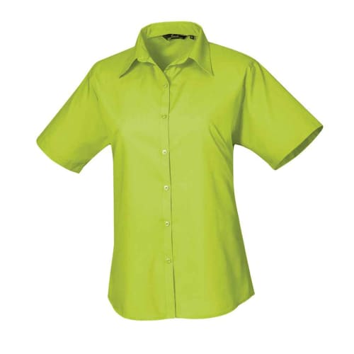 Ladies Short Sleeve Poplin Blouse in Lime Green