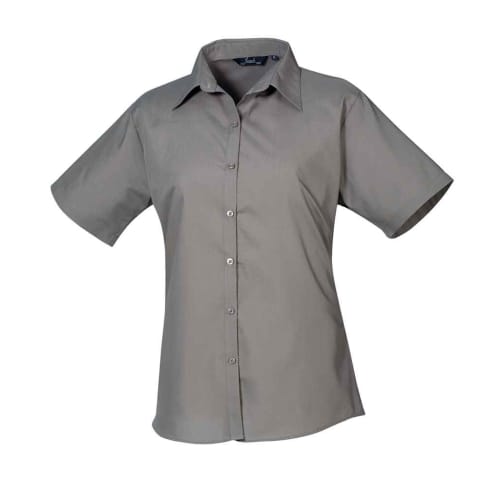 Ladies Short Sleeve Poplin Blouse in Dark Grey