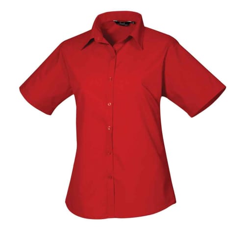 Ladies Short Sleeve Poplin Blouse in Red