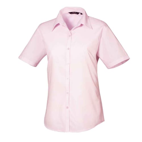 Ladies Short Sleeve Poplin Blouse in Pink