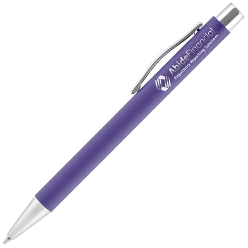 Purple promotional metal pens and printed stationery UK branded merchandise