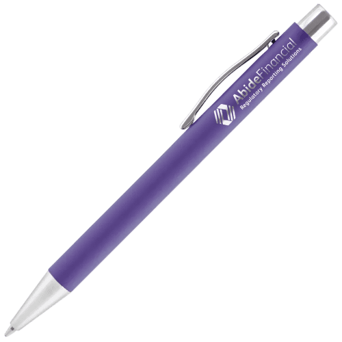 Purple promotional metal pens and printed stationery UK branded merchandise